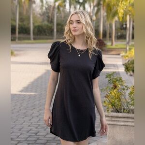 Summersalt The Luxe Pima Twist-Sleeve T-Shirt Dress Black Medium
